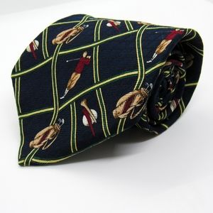Claybrooke Men's Golfer's Neck Tie - Blue w/ Golf Print, Green & Yellow Lines